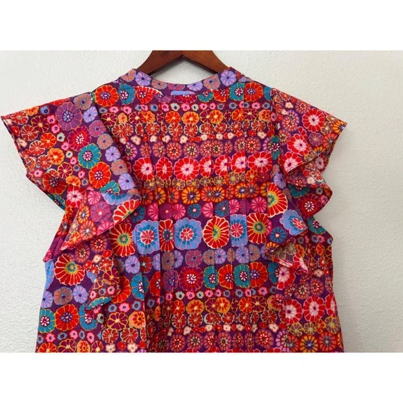 Pinch Canyon Trail Dress Floral Print Ruffle Sleeve Mini Colorful Size Large - Picture 5 of 9